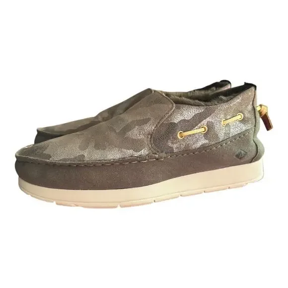 Sperry Womens Moc Sider Olive Faux Fur Lined Slip On Shoe Size 7.5 Camo Style - Picture 6 of 9